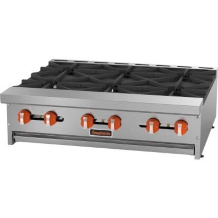 MVP GROUP CORPORATION Sierra Range SRHP-6-36 Hot Plate, 36"W, 6 Burners, 30,000 BTU Each, Manual Controls, Stainless Steel SRHP-6-36